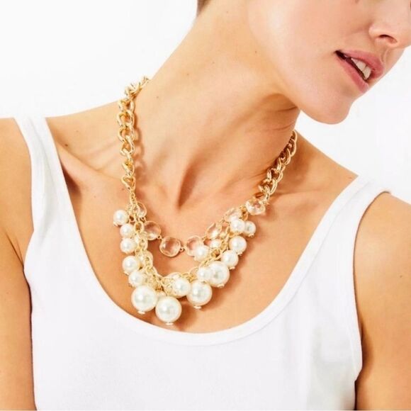 Lilly Pulitzer Pink Palms, Pearl Necklace. - Picture 3 of 6